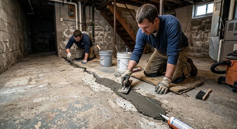 Cracked Basement Floor Repair in Scituate, MA