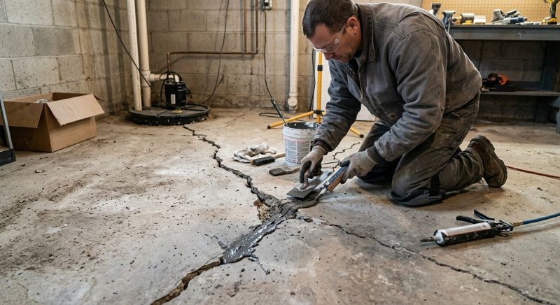 Cracked Basement Floor Repair in Scituate, MA